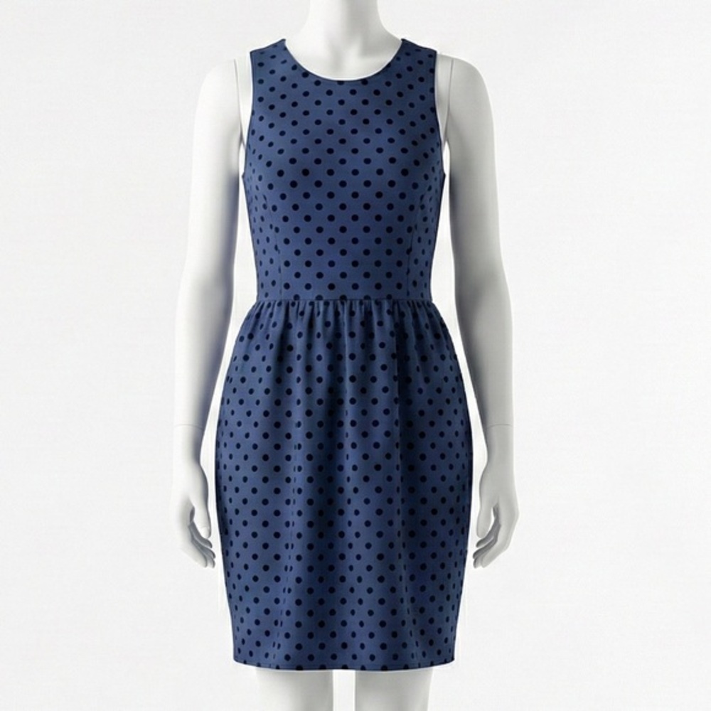 JCrew Polka Dot Fit & Flare Dress Sleeveless Navy Blue Black Skater Mini Size XS